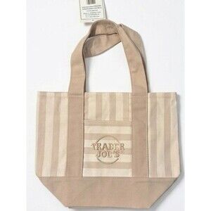 Trader Joe’s Mini Canvas Tote Bags 1 Pastel Tan Colors Striped Limited Editio